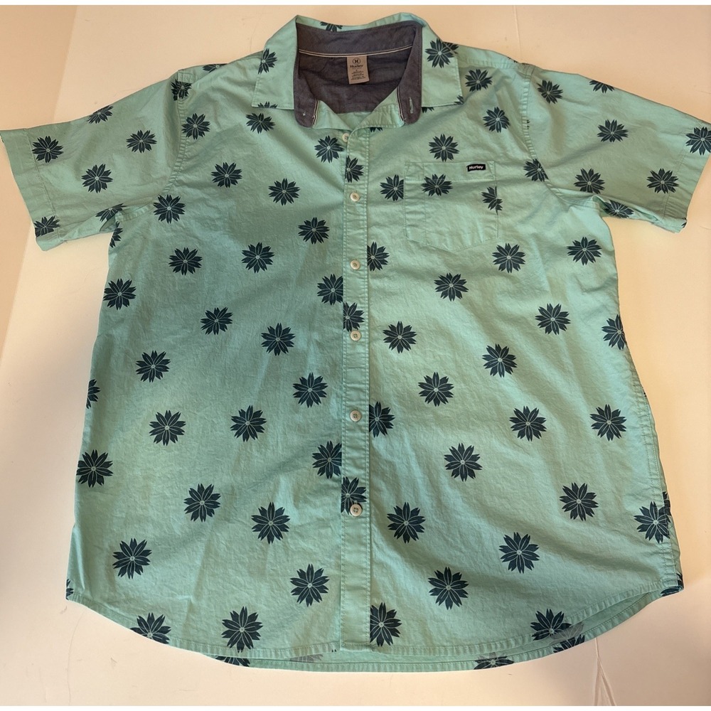 Hurley Men's Patio Printed Woven Shirt Size L Turquoise